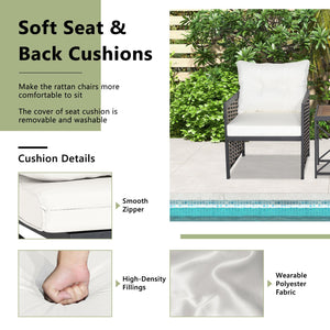 3 Pieces Patio Rattan Furniture Set with Acacia Wood Tabletop-White view 5