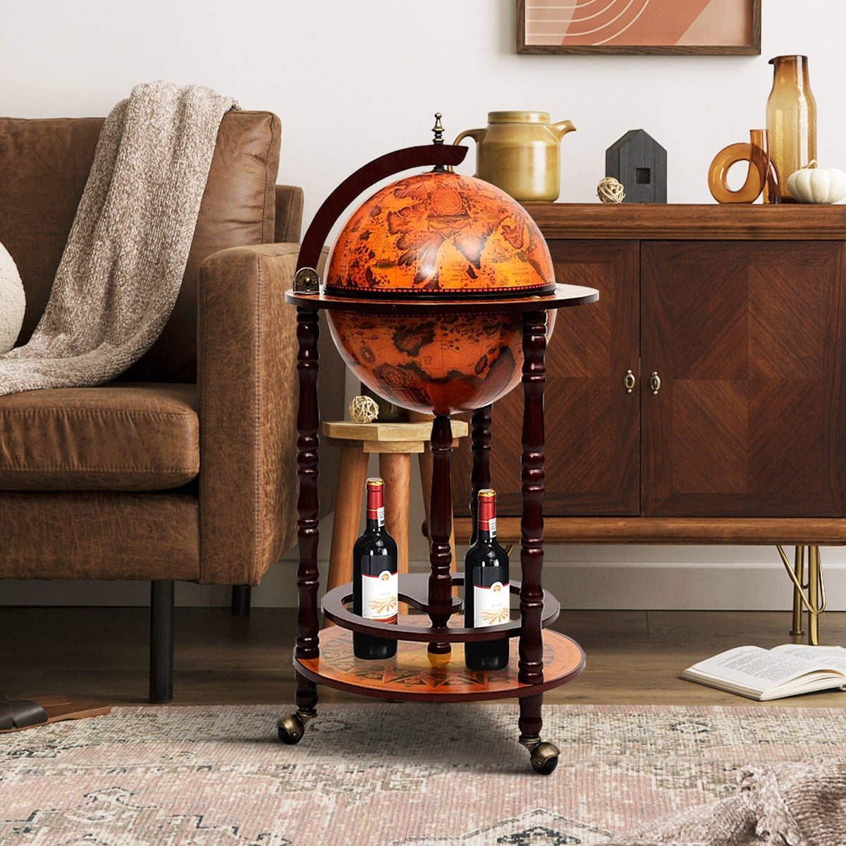 16th Century Wood Globe Wine Bar Stand view 3
