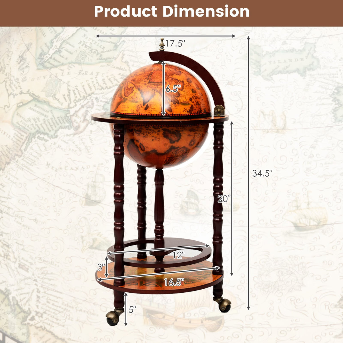 16th Century Wood Globe Wine Bar Stand view 5