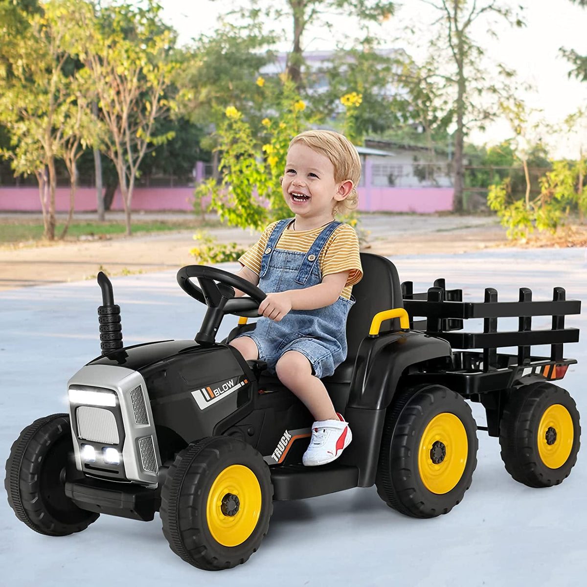 12V Ride on Tractor with 3-Gear-Shift Ground Loader for Kids 3+ Years Old-Black view 2