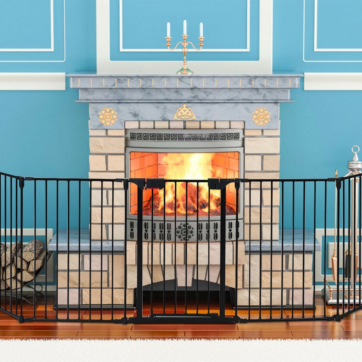 115 Inch Length 5 Panel Adjustable Wide Fireplace Fence-Black view 2
