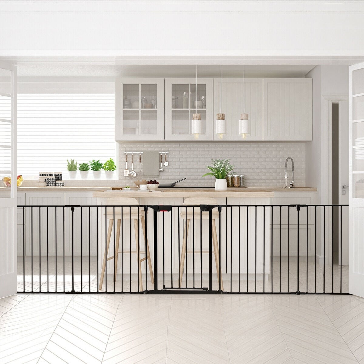 115 Inch Length 5 Panel Adjustable Wide Fireplace Fence-Black view 6