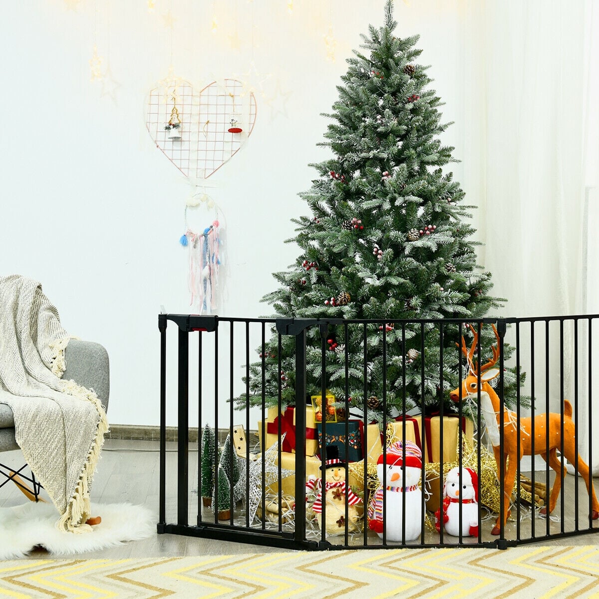 115 Inch Length 5 Panel Adjustable Wide Fireplace Fence-Black view 8