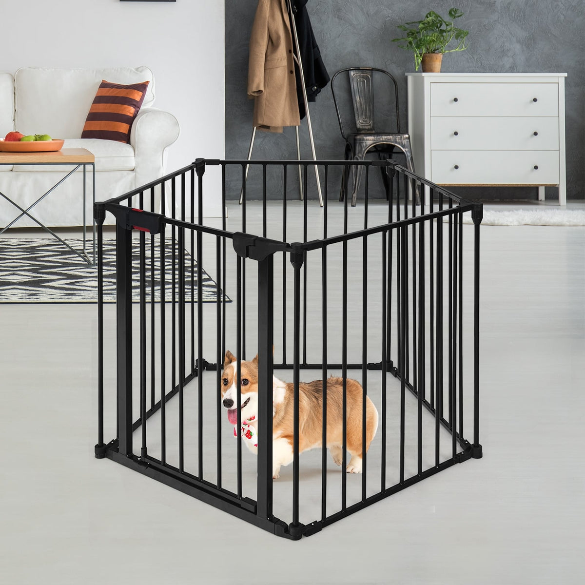 115 Inch Length 5 Panel Adjustable Wide Fireplace Fence-Black view 3