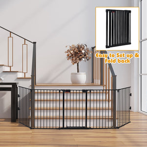 115 Inch Length 5 Panel Adjustable Wide Fireplace Fence-Black view 7