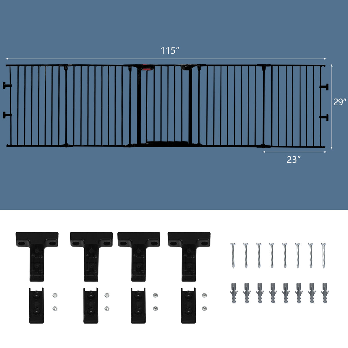 115 Inch Length 5 Panel Adjustable Wide Fireplace Fence-Black view 5