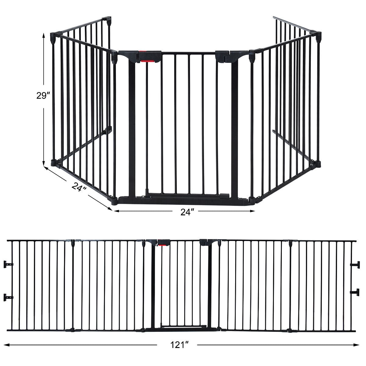 115 Inch Length 5 Panel Adjustable Wide Fireplace Fence-Black view 4