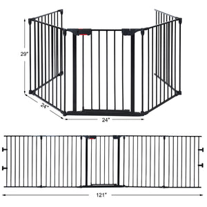 115 Inch Length 5 Panel Adjustable Wide Fireplace Fence-Black view 4