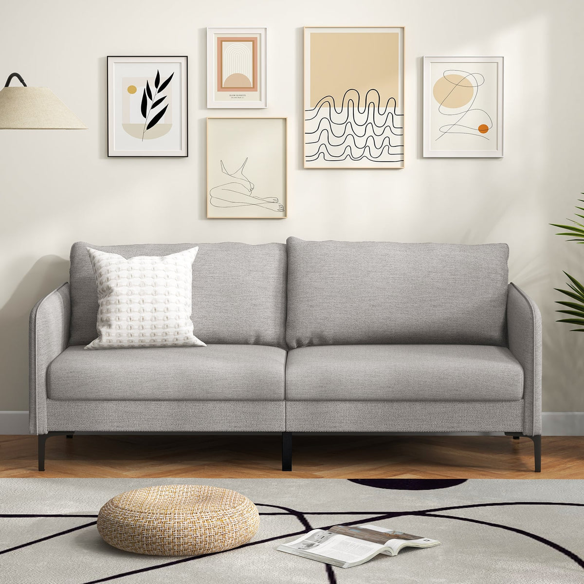 Modern 76 Inch Loveseat Sofa Couch for Apartment Dorm with Metal Legs-Gray view 2