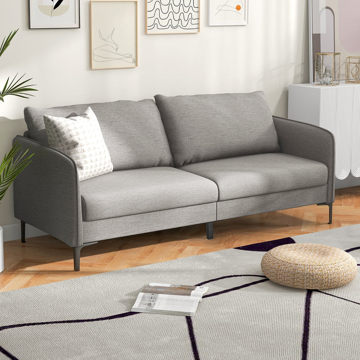 Modern 76 Inch Loveseat Sofa Couch for Apartment Dorm with Metal Legs-Gray view 3
