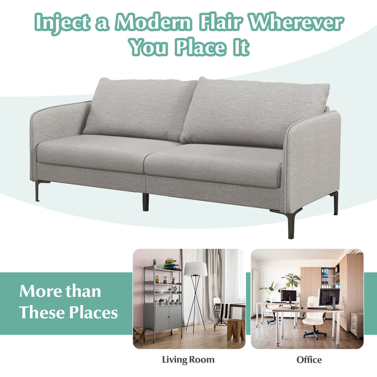 Modern 76 Inch Loveseat Sofa Couch for Apartment Dorm with Metal Legs-Gray view 7