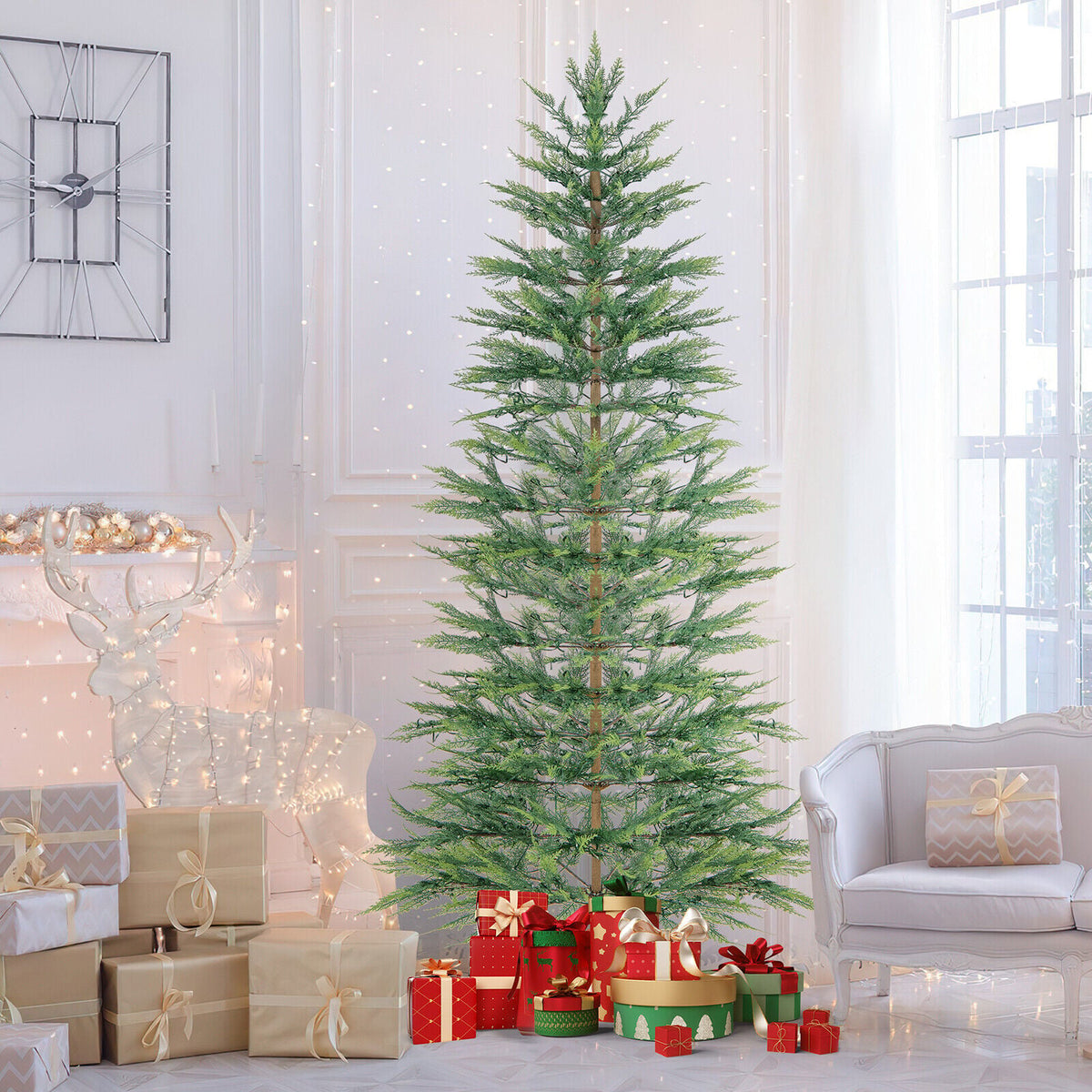 6.5/7.5 Feet Artificial Cypress Christmas Tree Pre-lit Hinged-7.5 ft view 2