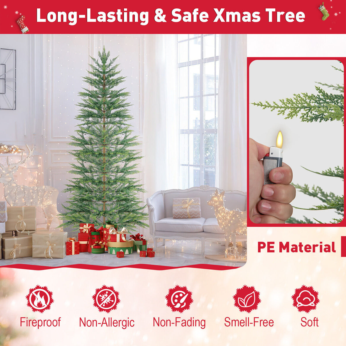 6.5/7.5 Feet Artificial Cypress Christmas Tree Pre-lit Hinged-7.5 ft view 7