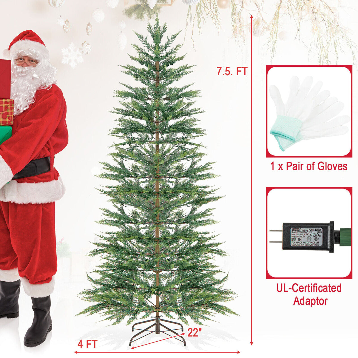 6.5/7.5 Feet Artificial Cypress Christmas Tree Pre-lit Hinged-7.5 ft view 5