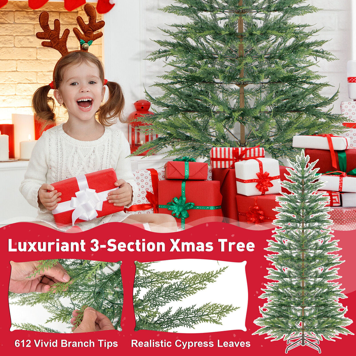 6.5/7.5 Feet Artificial Cypress Christmas Tree Pre-lit Hinged-7.5 ft view 8
