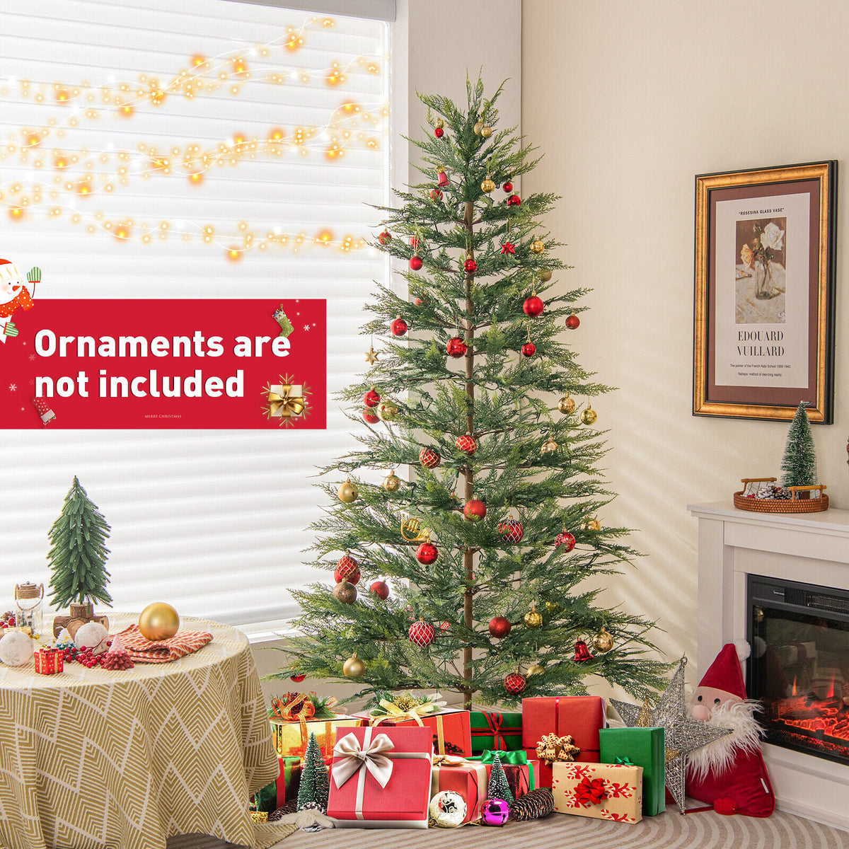 6.5/7.5 Feet Artificial Cypress Christmas Tree Pre-lit Hinged-6.5 ft view 6