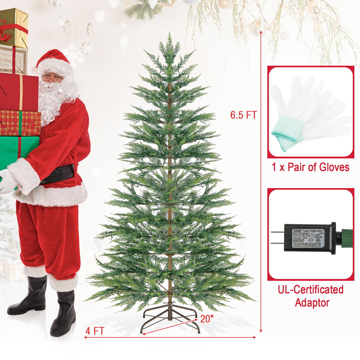 6.5/7.5 Feet Artificial Cypress Christmas Tree Pre-lit Hinged-6.5 ft view 5
