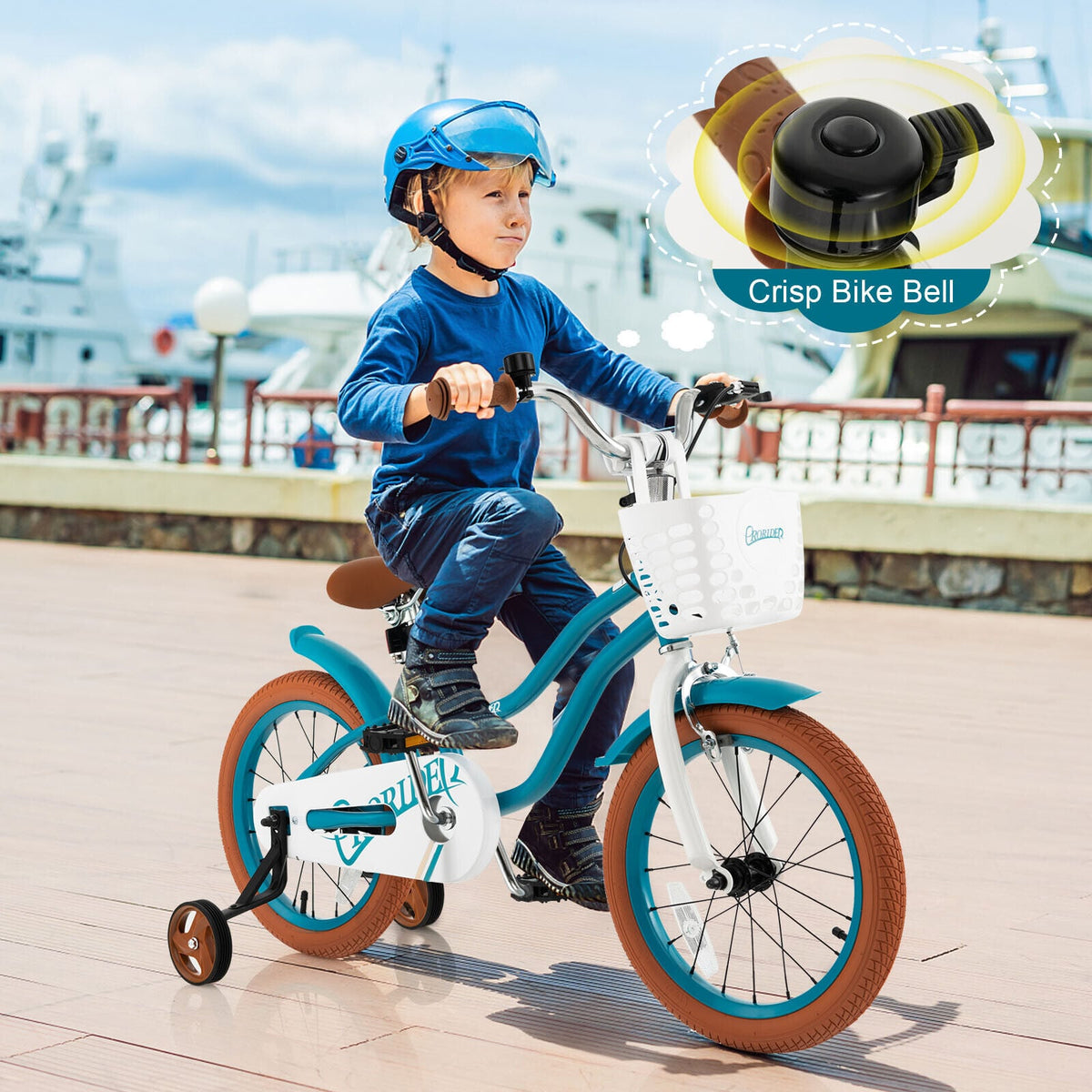 16 Inch Kids Bike with Front Handbrake and 2 Training Wheels-Turquoise view 5