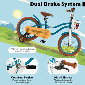 16 Inch Kids Bike with Front Handbrake and 2 Training Wheels-Turquoise view 6