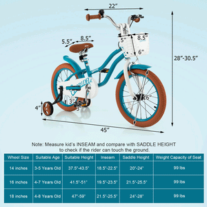 16 Inch Kids Bike with Front Handbrake and 2 Training Wheels-Turquoise view 3