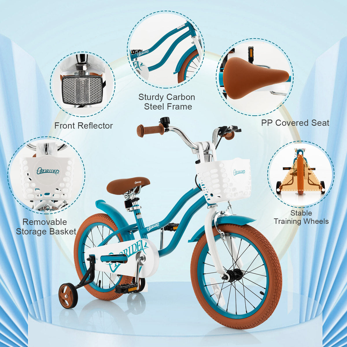 16 Inch Kids Bike with Front Handbrake and 2 Training Wheels-Turquoise view 4