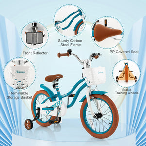16 Inch Kids Bike with Front Handbrake and 2 Training Wheels-Turquoise view 4