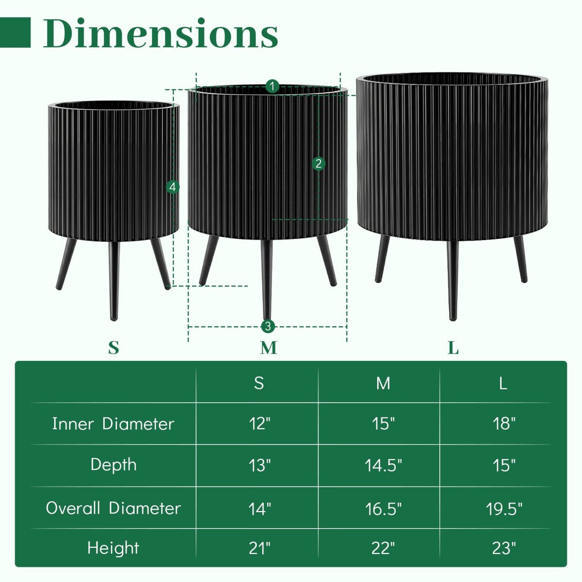 16.5 Inch Plant Pot with Stand and Tapered Legs for Garden view 5
