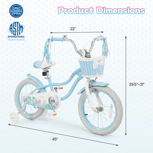16 Inch Kids Bike Adjustable with Basket and Streamers Blue for Kids Aged 4-7 Years Old - Princess of the Sea Theme view 4