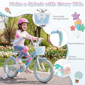 16 Inch Kids Bike Adjustable with Basket and Streamers Blue for Kids Aged 4-7 Years Old - Princess of the Sea Theme view 6