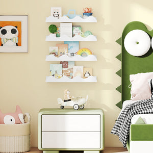 16 Inch Kids Bookshelf Set of 4 Floating Nursery Book Shelves for Decoration Book Toy Storage-White view 2