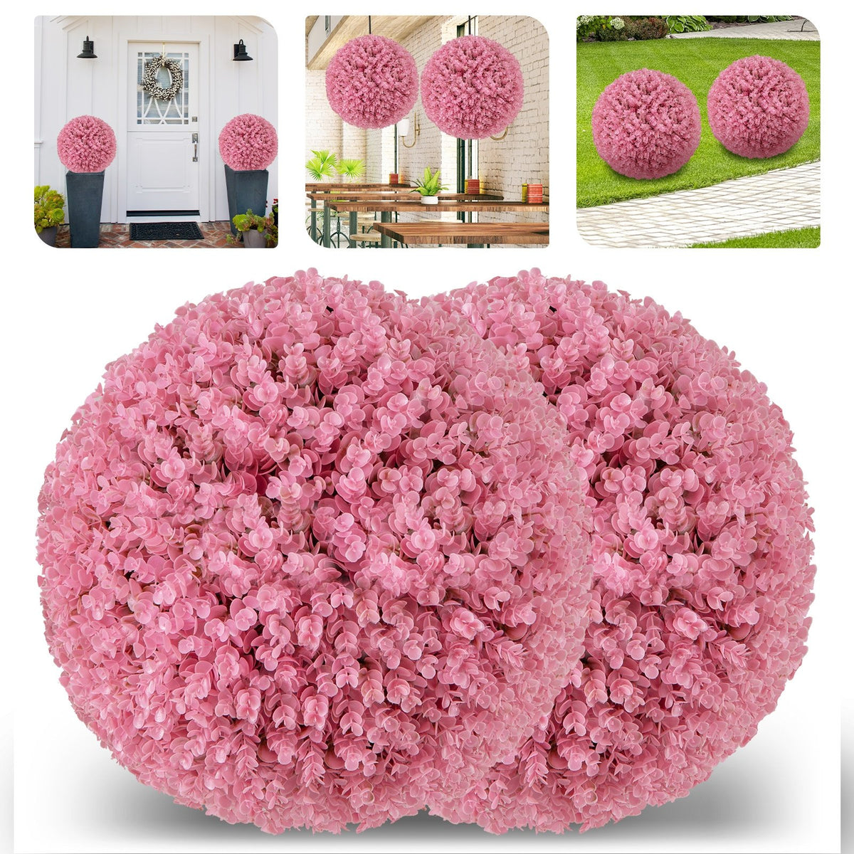 17.5 Inch Faux Purple Eucalyptus Decorative Balls with 7 Layers Leaves for Backyard Porch Garden and Wedding-Pink view 4