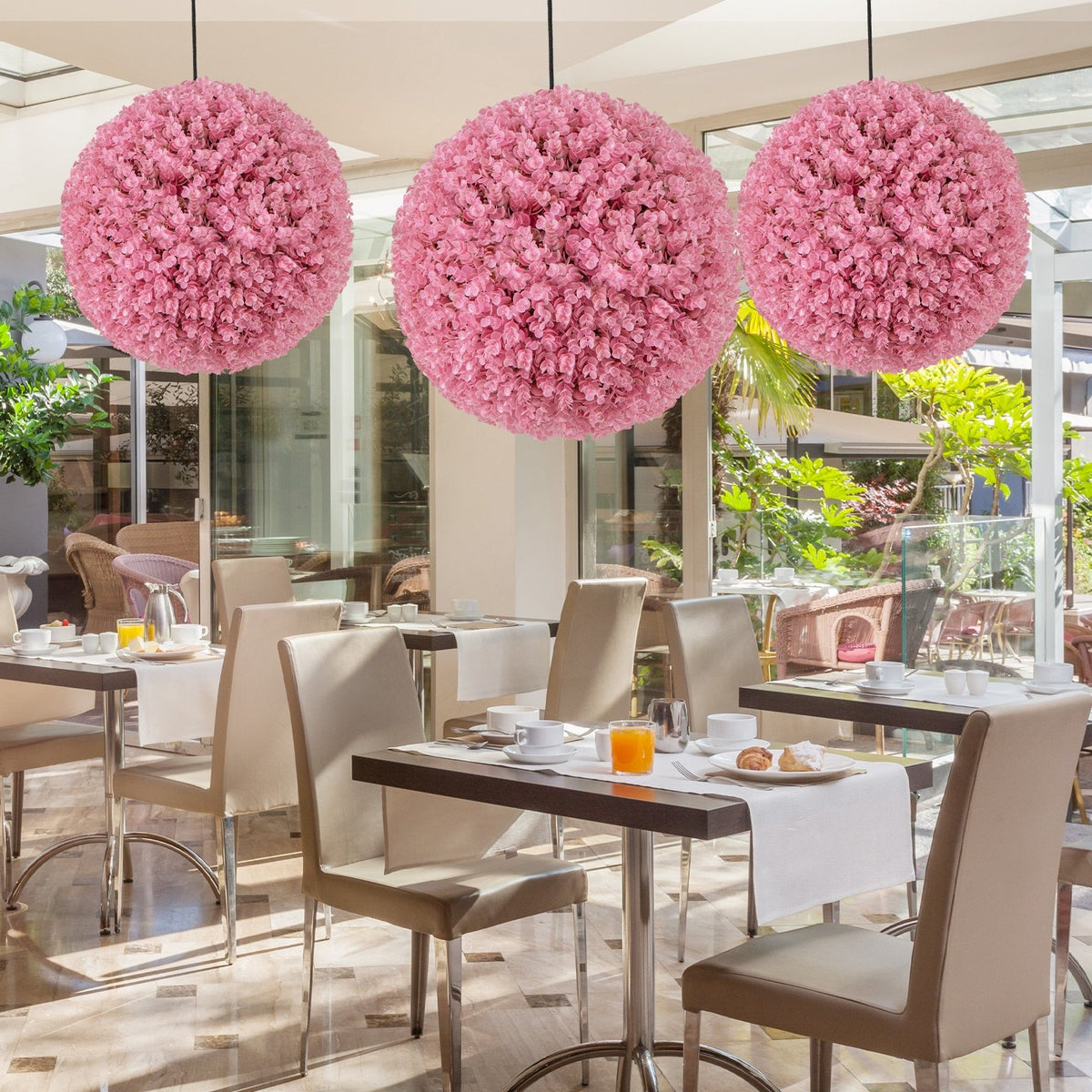 17.5 Inch Faux Purple Eucalyptus Decorative Balls with 7 Layers Leaves for Backyard Porch Garden and Wedding-Pink view 6