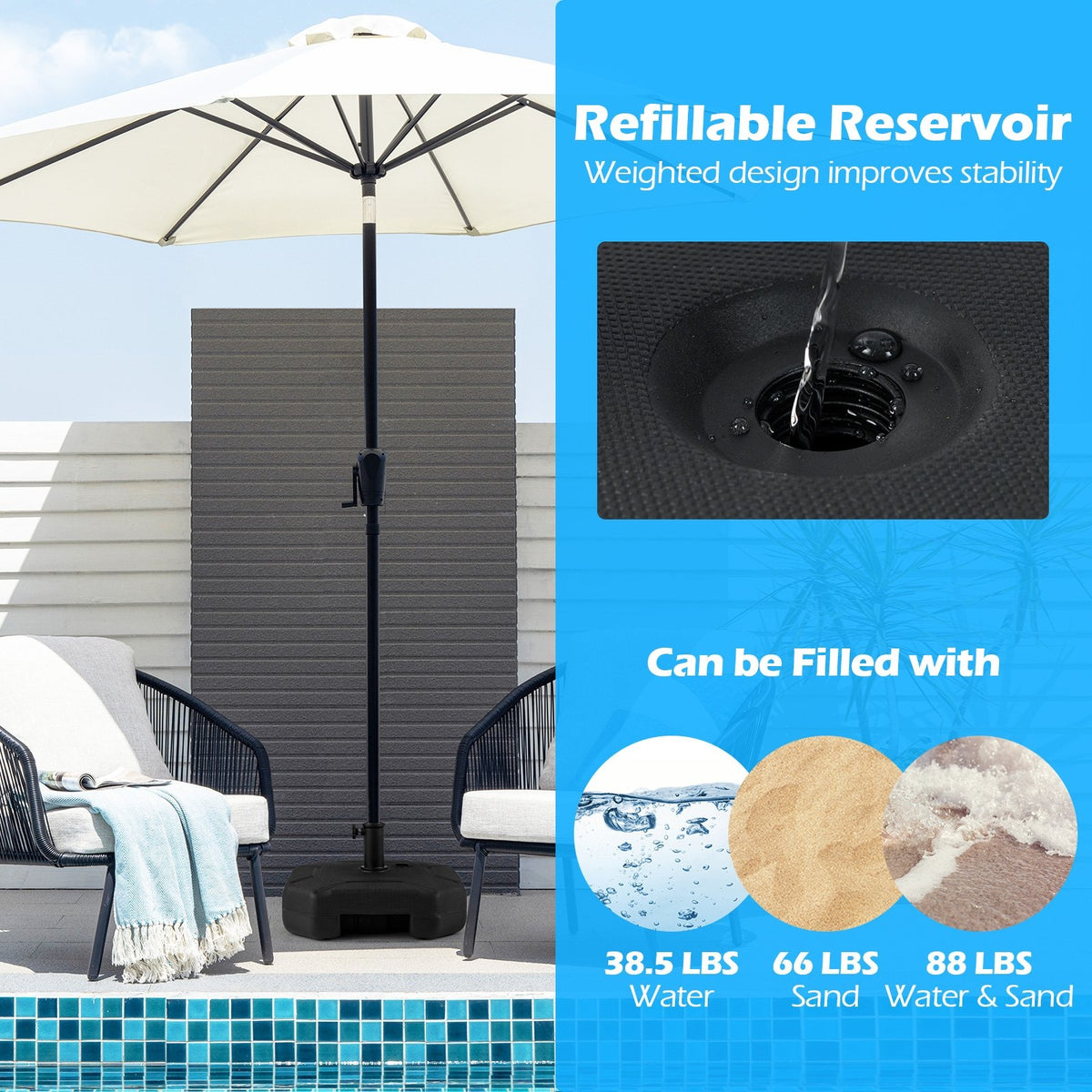 17 Inch 88 LBS Heavy-Duty Fillable Umbrella Base with Handle view 6