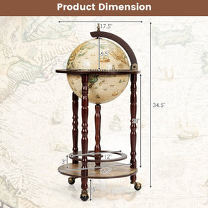 17 Inch Italian Style Design Wooden Globe Liquor Bottle Wine Rack with Wheels view 4