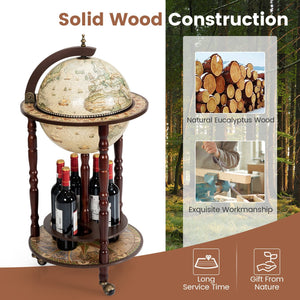 17 Inch Italian Style Design Wooden Globe Liquor Bottle Wine Rack with Wheels view 5