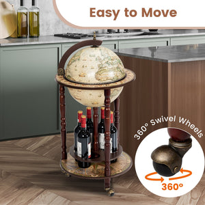 17 Inch Italian Style Design Wooden Globe Liquor Bottle Wine Rack with Wheels view 8