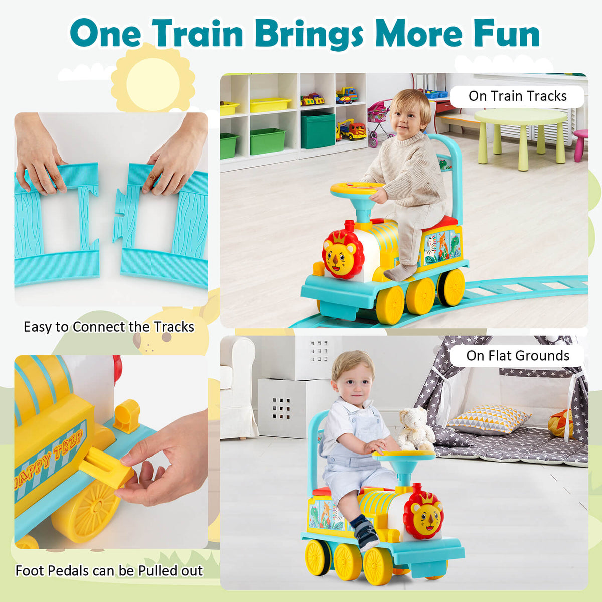 6V Electric Kids Ride On Car Toy Train with 16 Pieces Tracks-Blue view 9