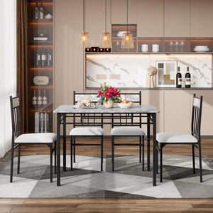 5 Pieces Faux Marble Dining Set Table with Solid Steel Frame view 2