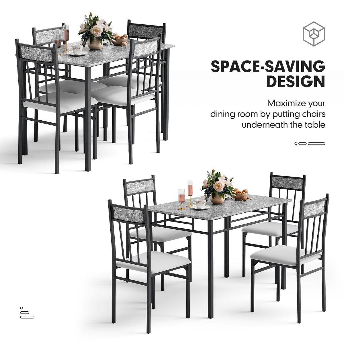 5 Pieces Faux Marble Dining Set Table with Solid Steel Frame view 8