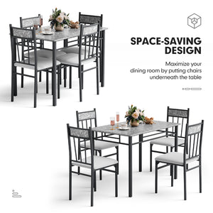 5 Pieces Faux Marble Dining Set Table with Solid Steel Frame view 8
