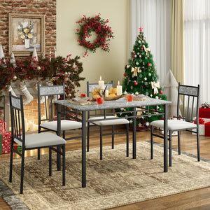 5 Pieces Faux Marble Dining Set Table with Solid Steel Frame view 3