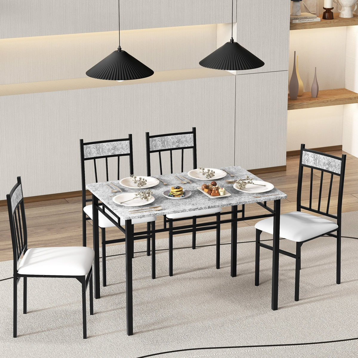 5 Pieces Faux Marble Dining Set Table with Solid Steel Frame view 7