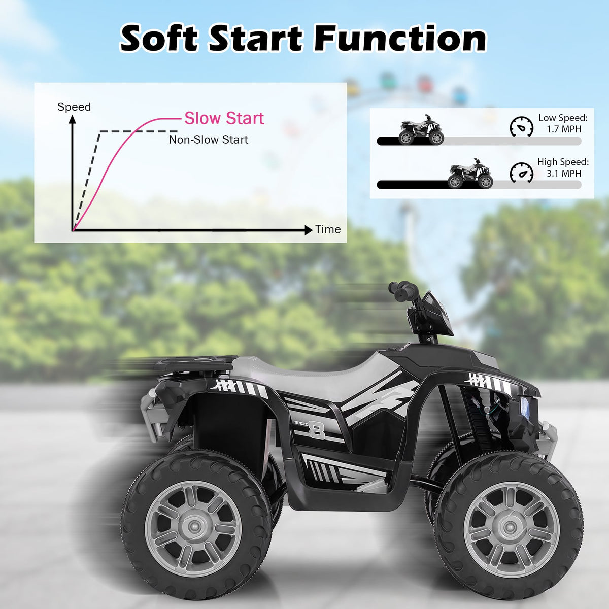 24V Kids Ride-On Electric ATV with Wireless Connection for Toddlers 3-8 Years Old-Black view 8