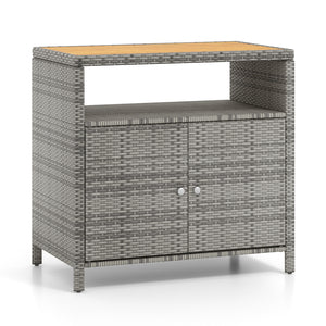 Rattan Storage Cabinet with Acacia Wood Countertop for Poolside Deck and Patio-Gray view 4