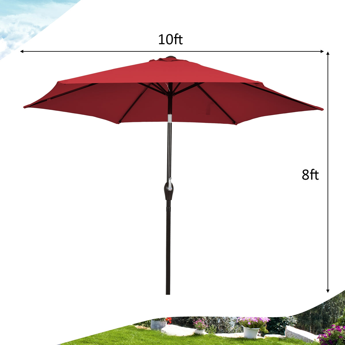 10 Feet Outdoor Patio Umbrella with Tilt Adjustment and Crank view 5