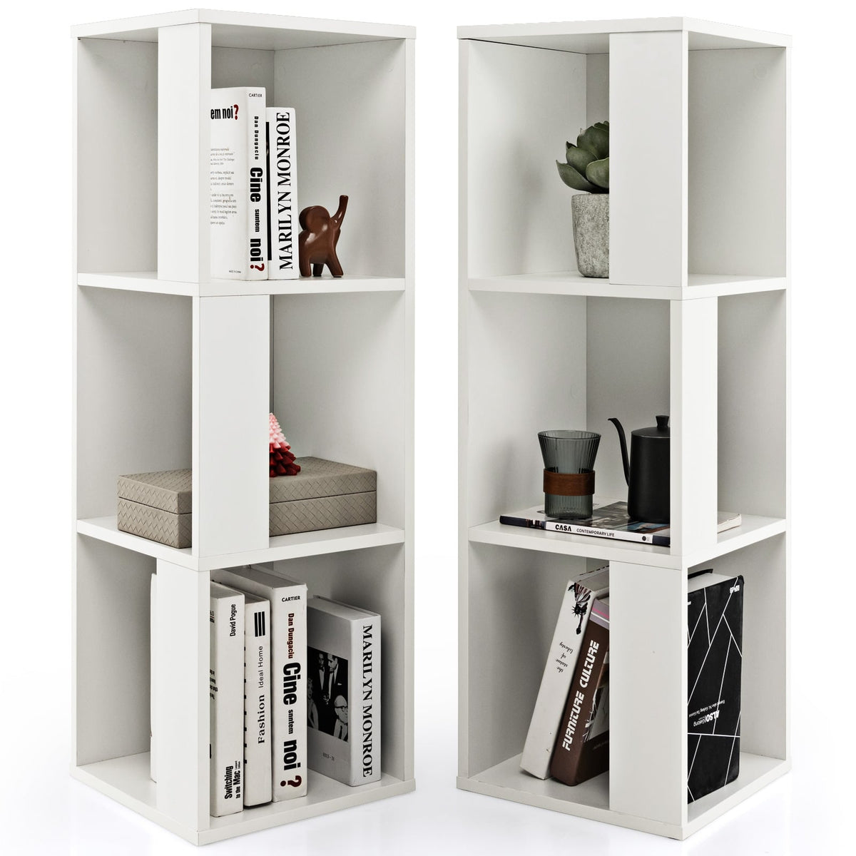 3-Tier 6 Cube Freestanding Bookcase with Anti-toppling Device-White view 7