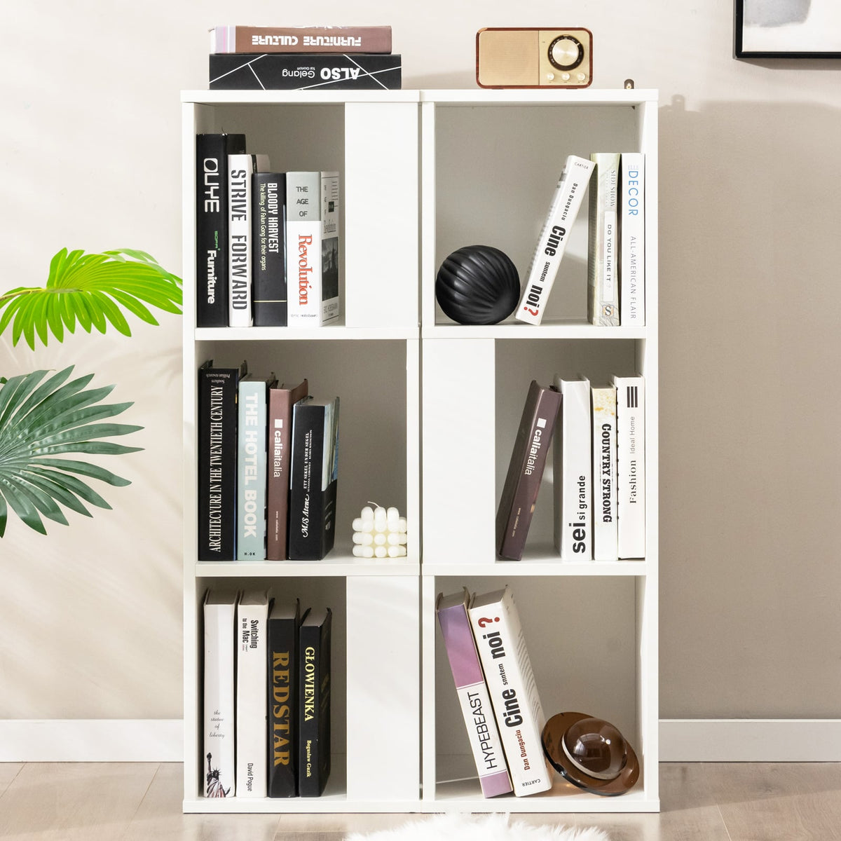 3-Tier 6 Cube Freestanding Bookcase with Anti-toppling Device-White view 3