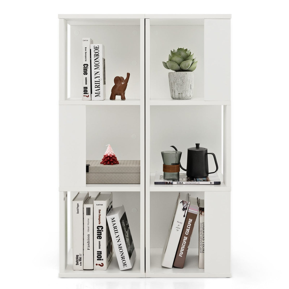 3-Tier 6 Cube Freestanding Bookcase with Anti-toppling Device-White view 4