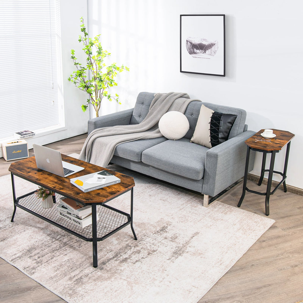 Narrow End Side Sofa Table with Rustic Tabletop-Rustic Brown view 2