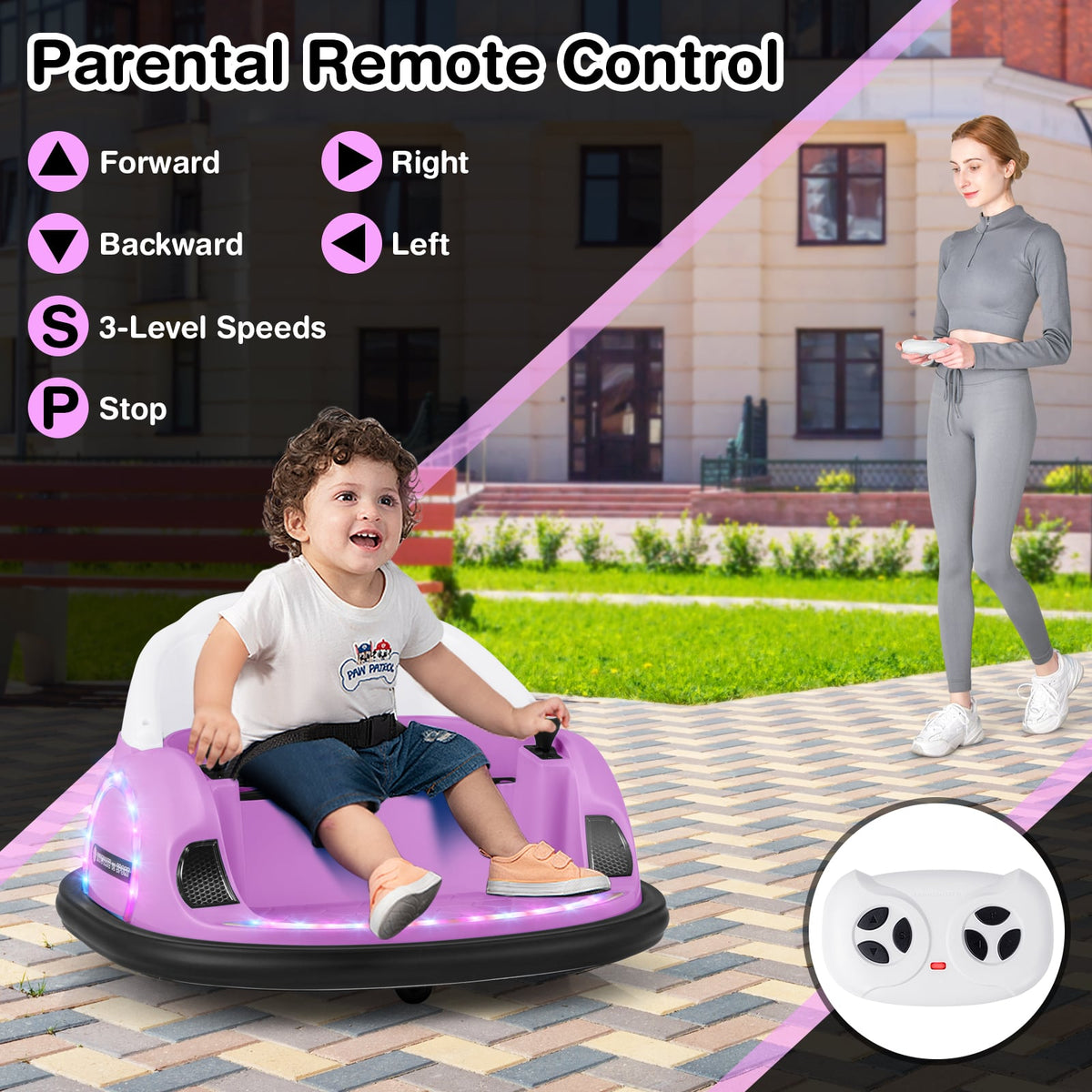 12V 360° Ride on Bumper Car for Toddlers with Remote Control-Pink view 8